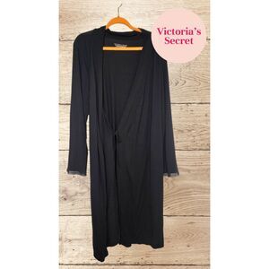 Victoria's Secret Soft Modal Black Robe Trimmed Lace Size M/L